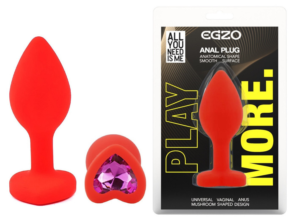 Силіконова анальна пробка EGZO - Silicone Red Heart Plug Rose, size S Sex Aura Київ - фото 1