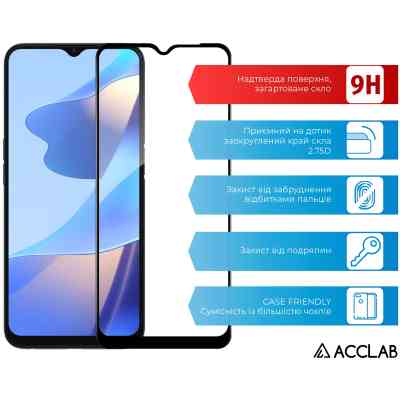 Стекло защитное ACCLAB Full Glue Oppo A16 Black (1283126522024) Винница