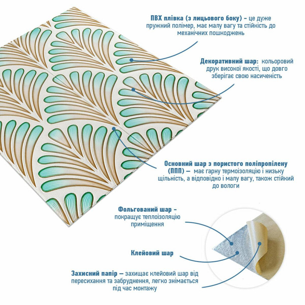 Панель стеновая 3D 680х680х4мм Коричнево-зеленый узор SW-00001988 Днепр - изображение 2