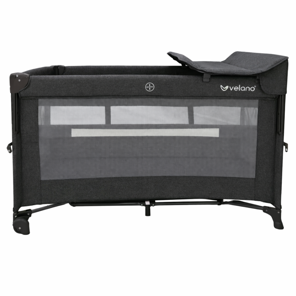 Ліжко-манеж дитяче з другим ярусом та пеленатором VELANO Tino, dark grey Київ - фото 1