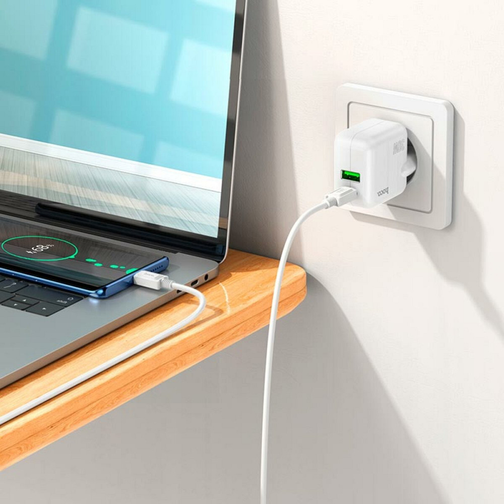 Мережевий зарядний пристрій HOCO C111A Lucky dual-port PD30W+QC3.0 charger White Киев - изображение 4