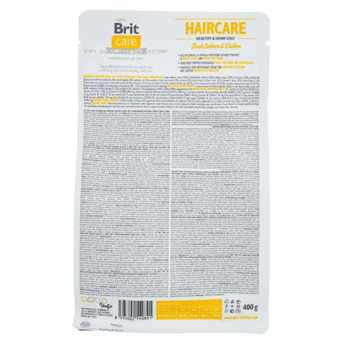 Корм сухий Brit Care Cat Grain Free Haircare Healthy and Shiny Coat для котів догляд за шкірою і шерстю лосось та курка 400 Київ - фото 3