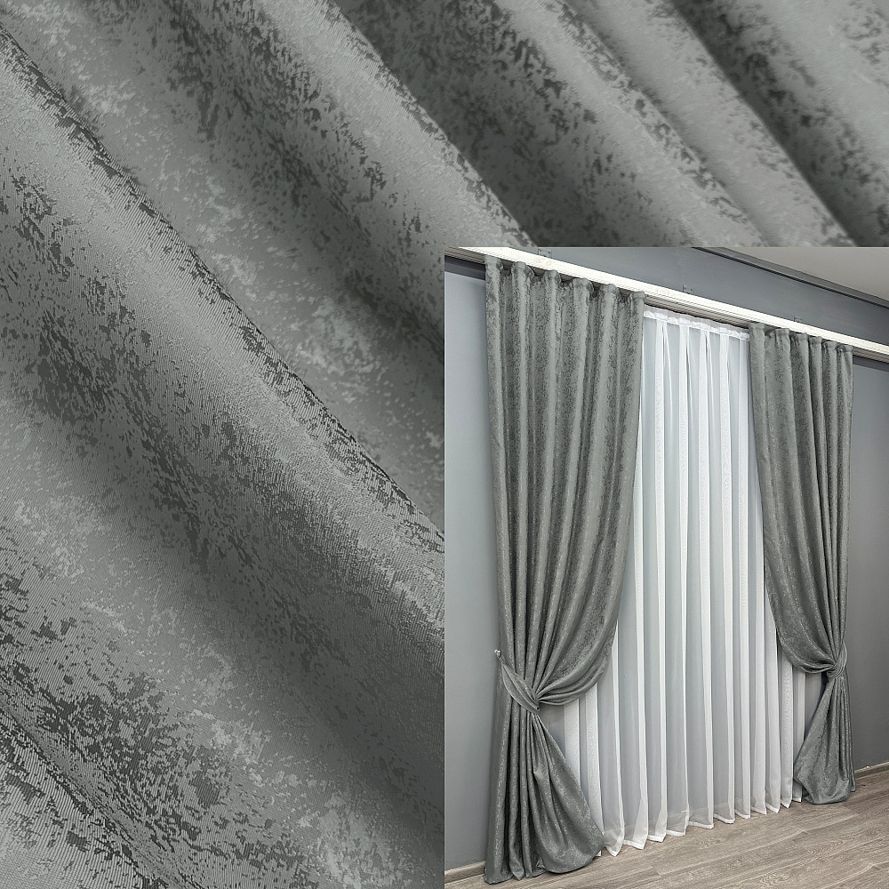 Комплект готових штор VR-Textil Жакард Мармур Al1 № 1015ш Графітовий 200х290 см 2 шт (32-032) Київ - фото 1