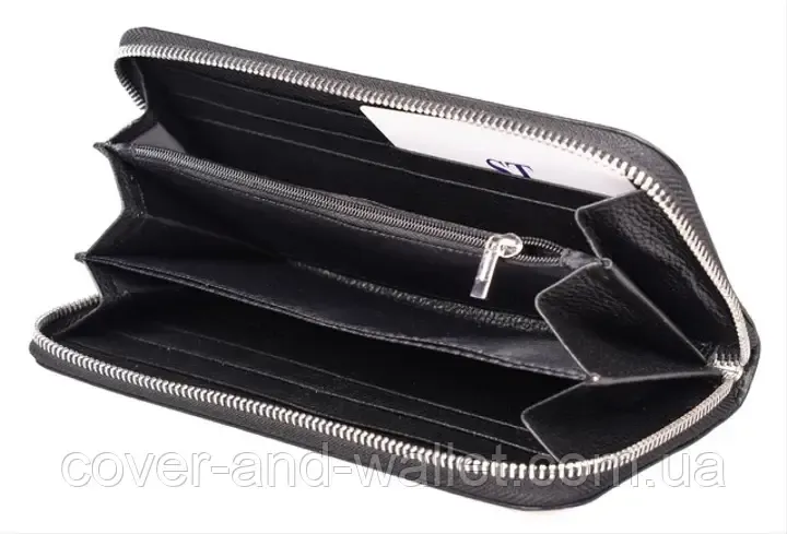 Черный кожаный кошелек клатч на молнии с ремешком ST 45-2 Киев - изображение 2