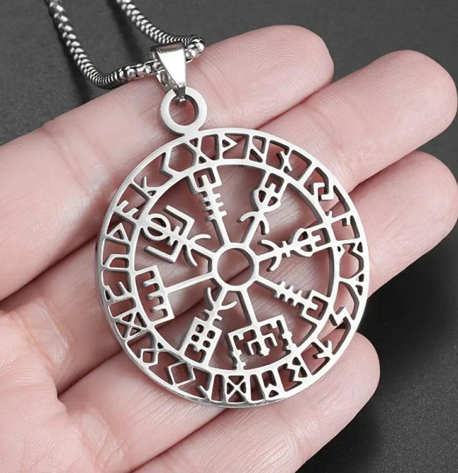 Підвіска з ланцюжком у стилі вікінгів — скандинавський амулет Vegvisir з рунічним колом Київ - фото 3