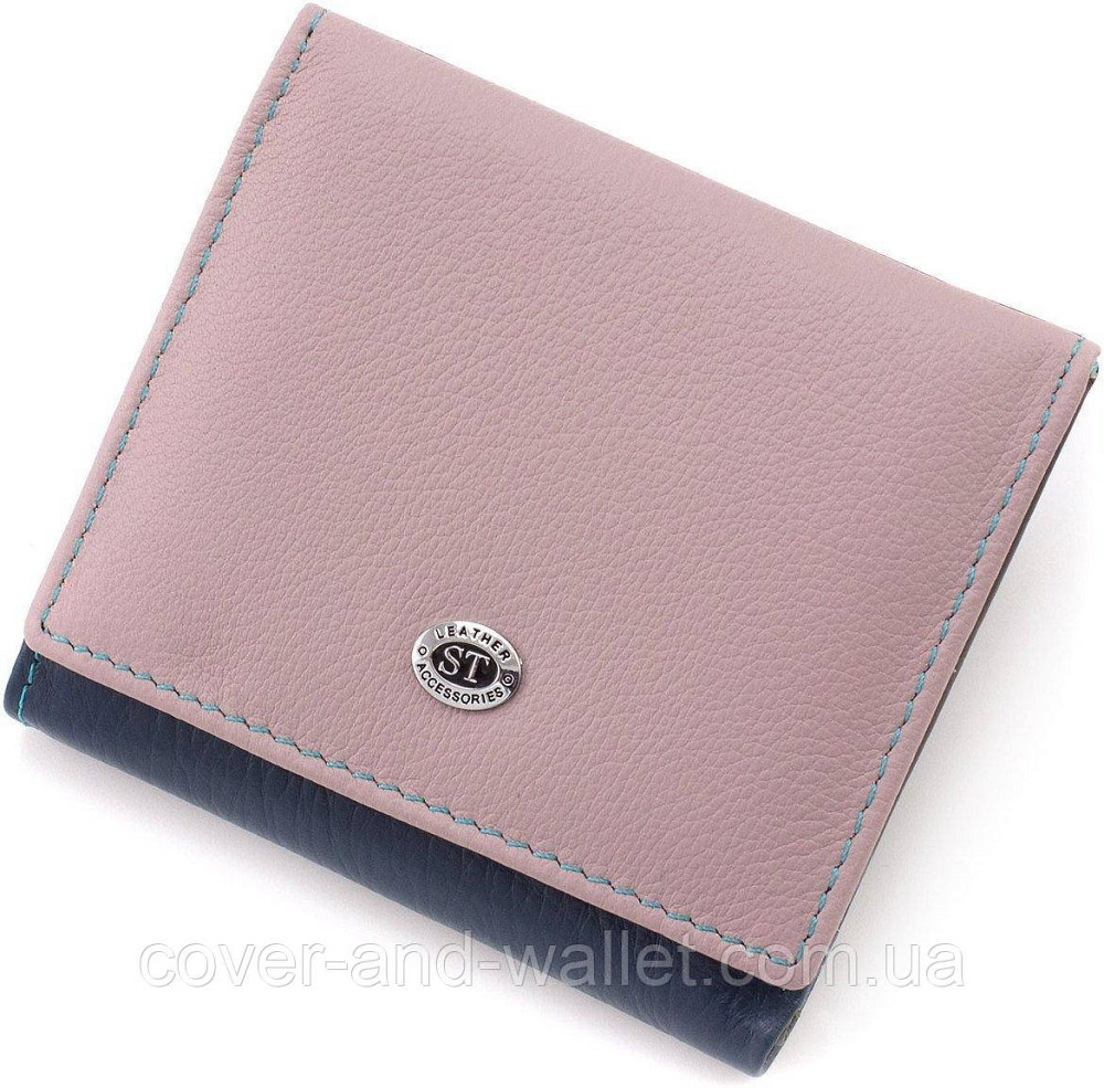 Компактный женский кошелек из натуральной кожи с монетницей розового цвета ST Leather Киев - изображение 1