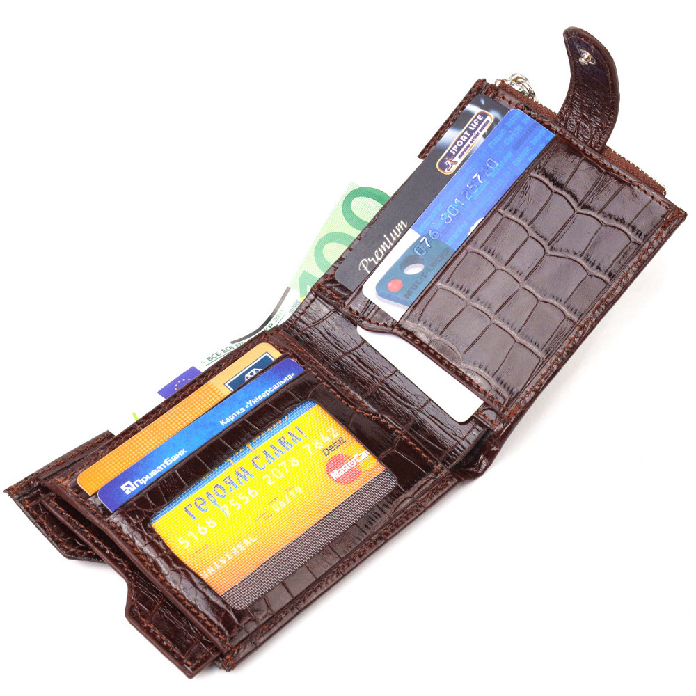 Горизонтальный мужской кошелек из натуральной фактурной кожи CANPELLINI 21503 Коричневый Киев - изображение 4