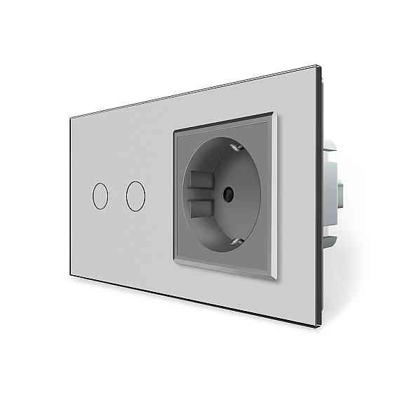 Розумний сенсорний EC вимикач 2 сенсора 1 розетка Livolo сірий скло (VL-M7FC2Z2/FCTC16A-2IP) Коломия