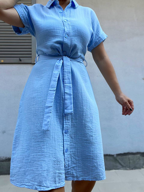 Платье женское Mix Ray 3972 из муслина на пуговицах с поясом голубое, голубой, L Киев - изображение 2