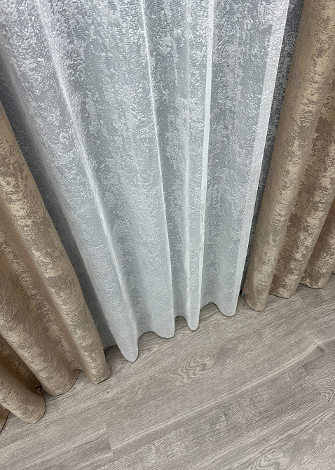 Комплект штор VR-Textil Жаккард Мрамор 200х270 2шт и Тюль 500х270 1207ш-1400т Капучино с белым 71-005/6 Киев - изображение 8