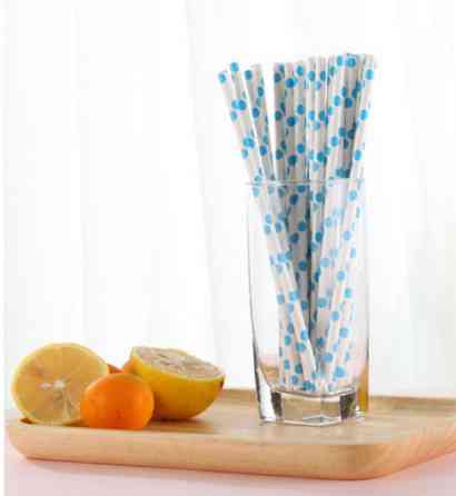Коктейльні трубочки у горох 25 штук 20 см блакитно-білий Київ