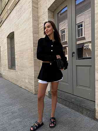 Жіночий стильний костюм-двійка: жакет і спідниця вельвет Чорний, 44/46 Одеса