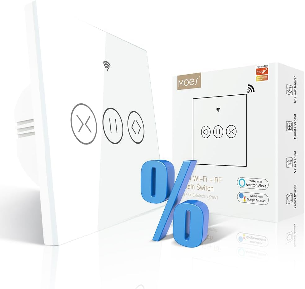 Розумний сенсорний Wi-Fi вимикач MOES для штор і жалюзі, Smart Life, Tuya, Alexa, Google Home, білий Київ - фото 11