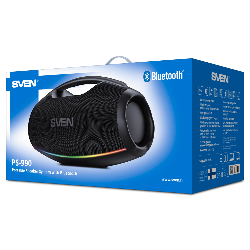 Портативная акустическая система бумбокс Bluetooth с RGB подсветкой SVEN (PS-990) Нововолынск - изображение 10