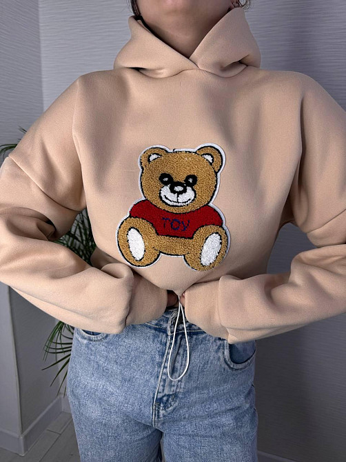 Жіноча стильна повсякденна худі з малюнком якісна тринитка на флісі Бежевий 2 Одеса - фото 4