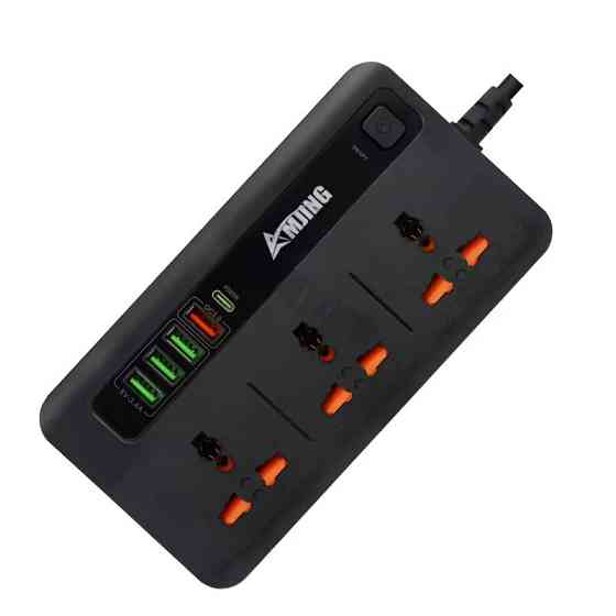 Мережевий фільтр BKL-04 10А 250V +1 PD20W+1 PD20W+ 1 QC3.0+ 3 USB зі швидкою зарядкою на 3 розетки, чорний Кам'янець-Подільський