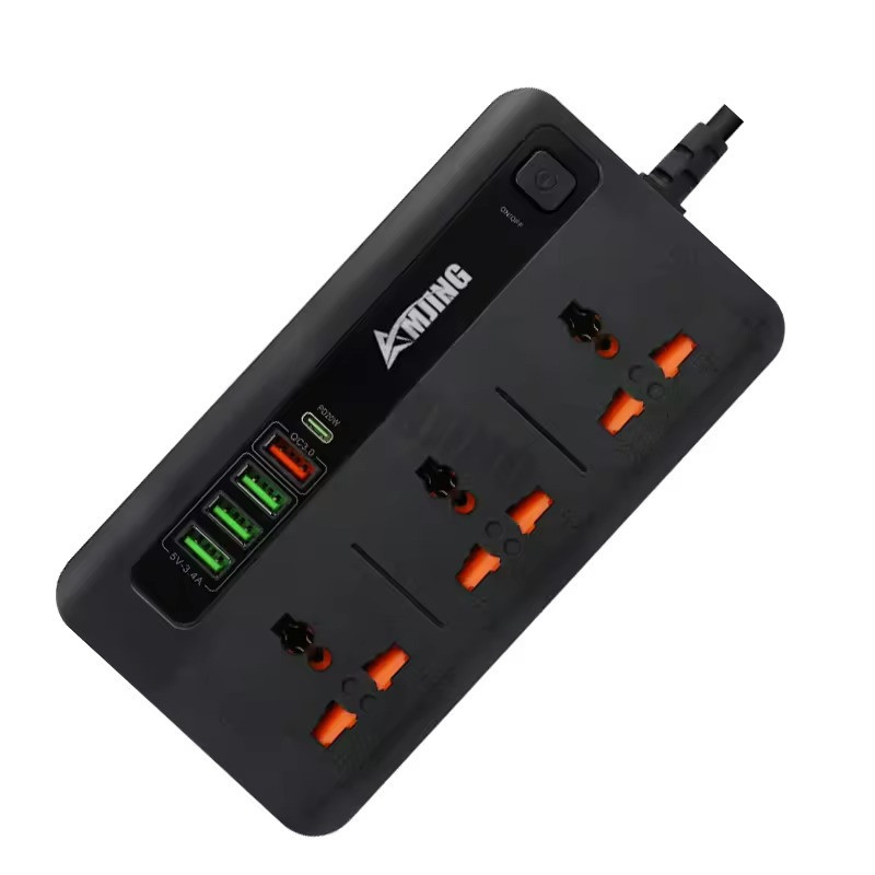 Мережевий фільтр BKL-04 10А 250V +1 PD20W+1 PD20W+ 1 QC3.0+ 3 USB зі швидкою зарядкою на 3 розетки, чорний Кам'янець-Подільський - фото 2