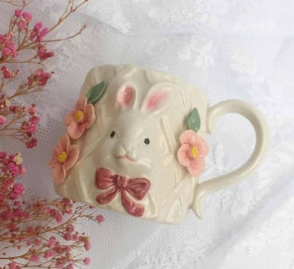 Керамическая кружка с кроликом в винтажном стиле 330 мл (Розовый) Винница - изображение 3