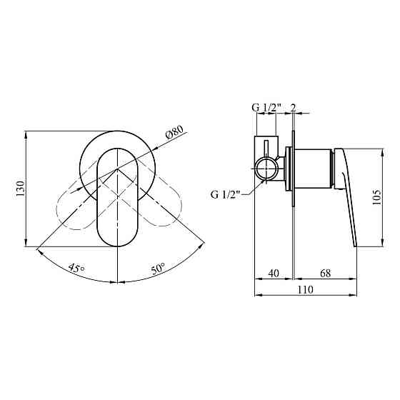 Смеситель скрытого монтажа для душа Kroner Element 211433-5301 графит Киев