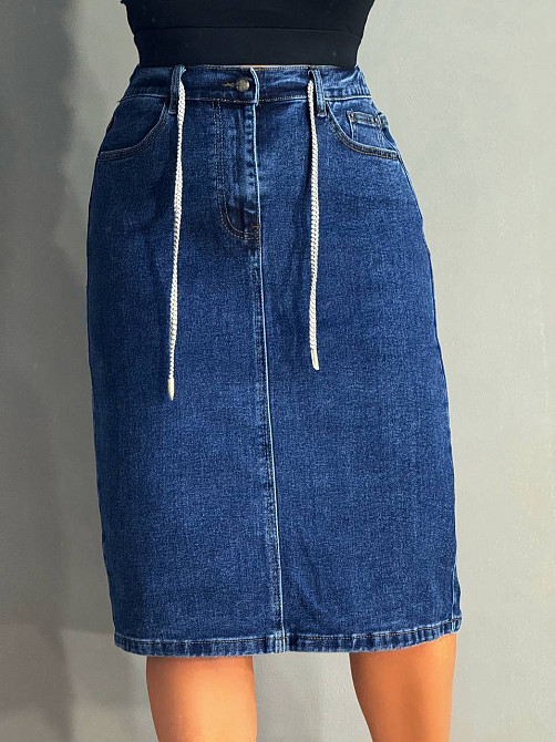 Спідниця жіноча джинсова Vanver 8237 резинка шнурок з розрізом варена міді синя, синій, 33, 33, 92 см, 118 см Київ - фото 7