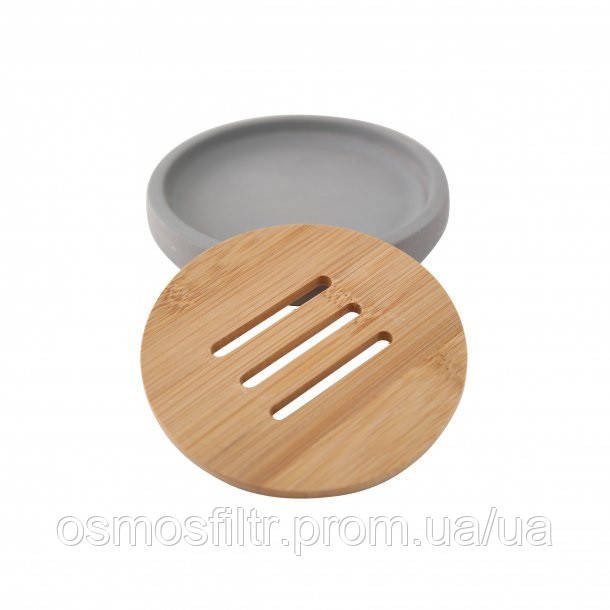 Мыльница Axentia Турин серый бетон с бамбуковой вставкою 12х12х2.5 см (126716) Киев - изображение 3
