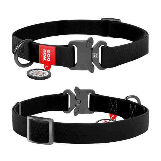 Ошейник для собак водостойкий WAUDOG Waterproof c QR паспортом, металічна пряжка-фастекс, Ш 25 мм, Дов 38-58 см, чорний Київ