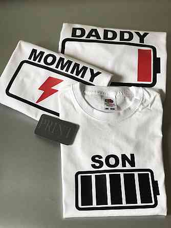 Футболки в стилі Family look для мами, тата та дитини — Заряд батареї MOMMY/ DADDY/BABY Чернівці