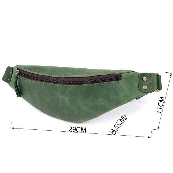 Містка бананка для чоловіків з натуральної вінтажної шкіри Shvigel 23133 Зелений Київ