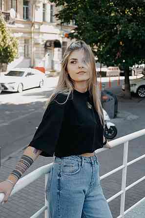 Футболка жіноча укорочена с лимонами Чорний 46/48 Харків