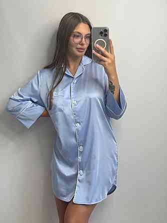 Жіноча нічна сорочка подовжена шовкова S Блакитний Харків