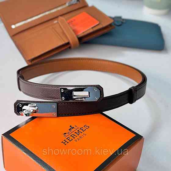Вузький Шкіряний Ремінь Hermès для жінок кавового кольору (280-2) Київ