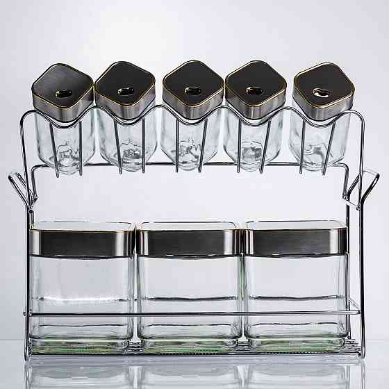 Yiwu Набір ємностей для зберігання 8 штук по 100/700 мл на металевій підставці HP-1347 Коломия