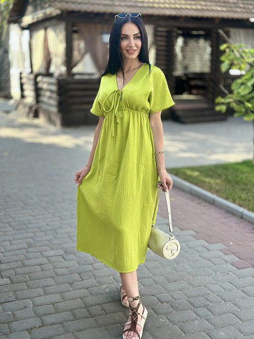 Довга муслінова сукня "Lira" | Норма і батал Гірчичний, 42-44 Київ - фото 5