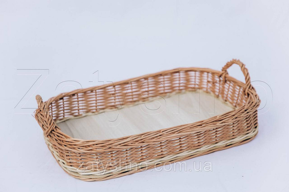 Піднос прямокутний плетений | таця з лози з ручками | таця плетена з лози для овочів Київ - фото 1