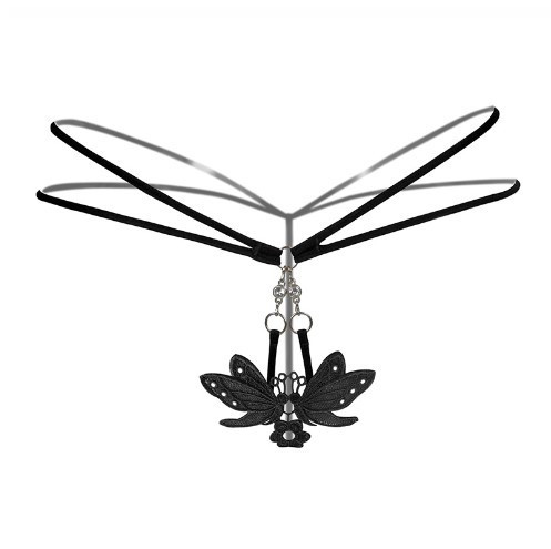 Трусики з розрізом, квіточками, метеликами чорні - розмір універсальний (на резинці), 15% нейлон, 85% поліестер Київ - фото 1