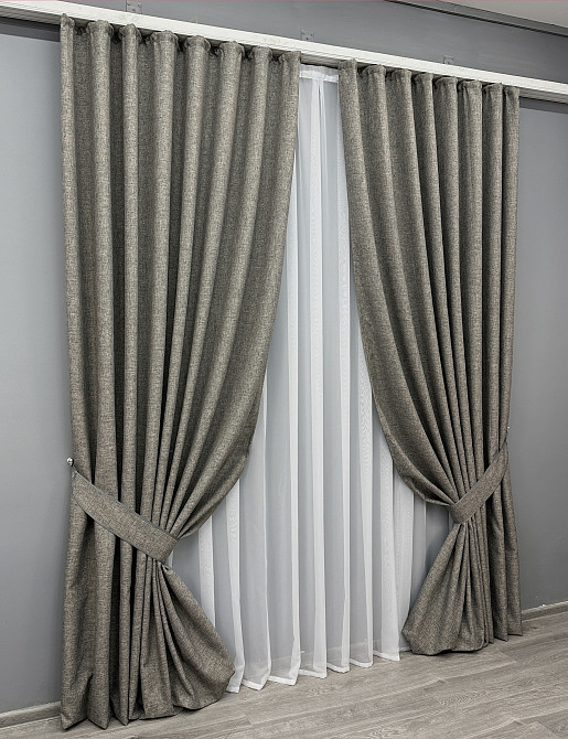Комплект готових штор VR-Textil ALORA-TON № 1871ш Сірий 200х290см 2 шт (32-159) Київ - фото 3