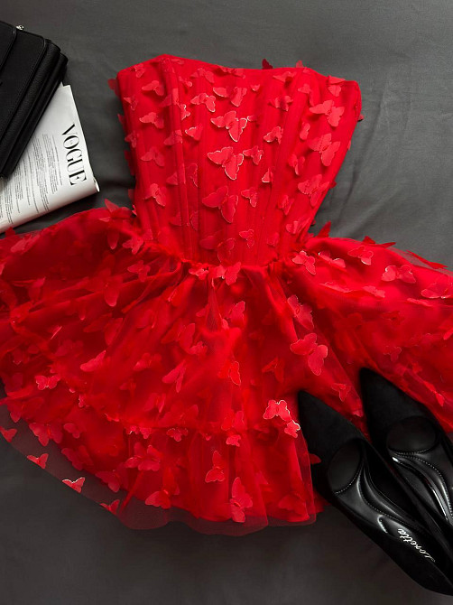 Женская романтическая привлекательная мини-платье костюмная+фатин бабочки(на подкладке) Красный, 42/44 Одесса - изображение 9
