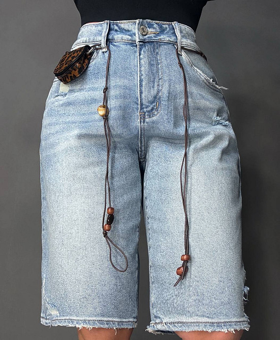Шорти жіночі джинсові Liana 620 бермуди потерті з поясом і гаманцем великі розміри блакитні, блакитний, 31, 31, 85 см, 112 см Київ - фото 12