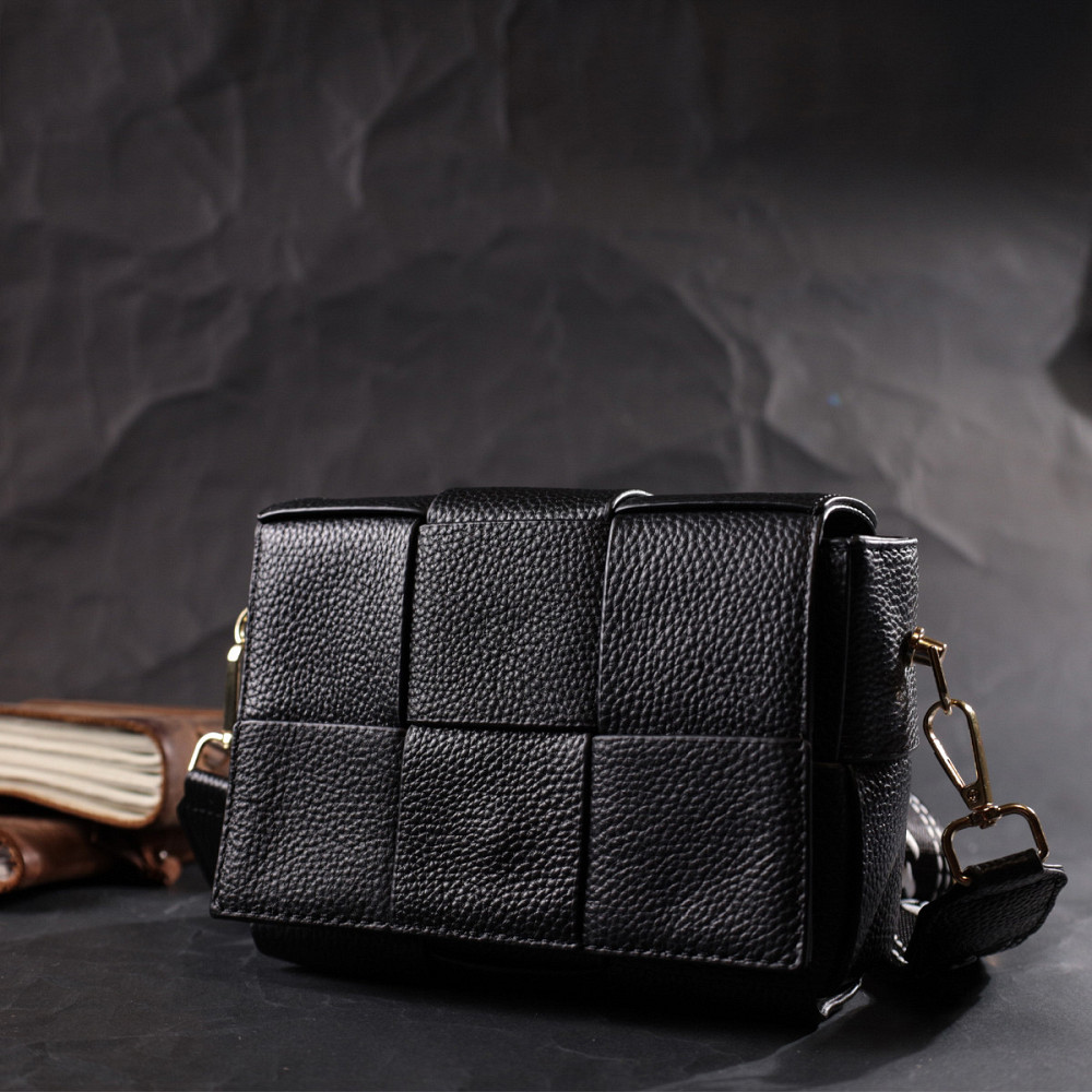 Классическая вечерняя сумка для женщин с переплетами из натуральной кожи Vintage 22313 Черная Киев - изображение 7