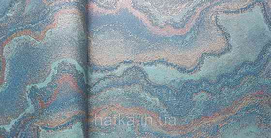 Шпалери вінілові на флізеліні AS creation Della Natura 1.06Х10 абстракція хвилі бірюзові смарагдові із золотом Київ