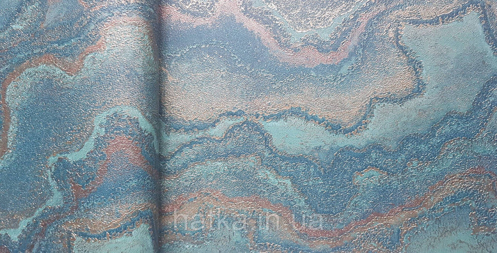 Шпалери вінілові на флізеліні AS creation Della Natura 1.06Х10 абстракція хвилі бірюзові смарагдові із золотом Київ - фото 1