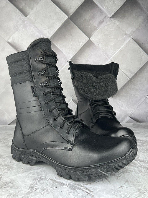 Тактические мужские зимние водонепроницаемые берцы теплые армейские берцы с мехом прошиты и проклеены черные Львов - изображение 5