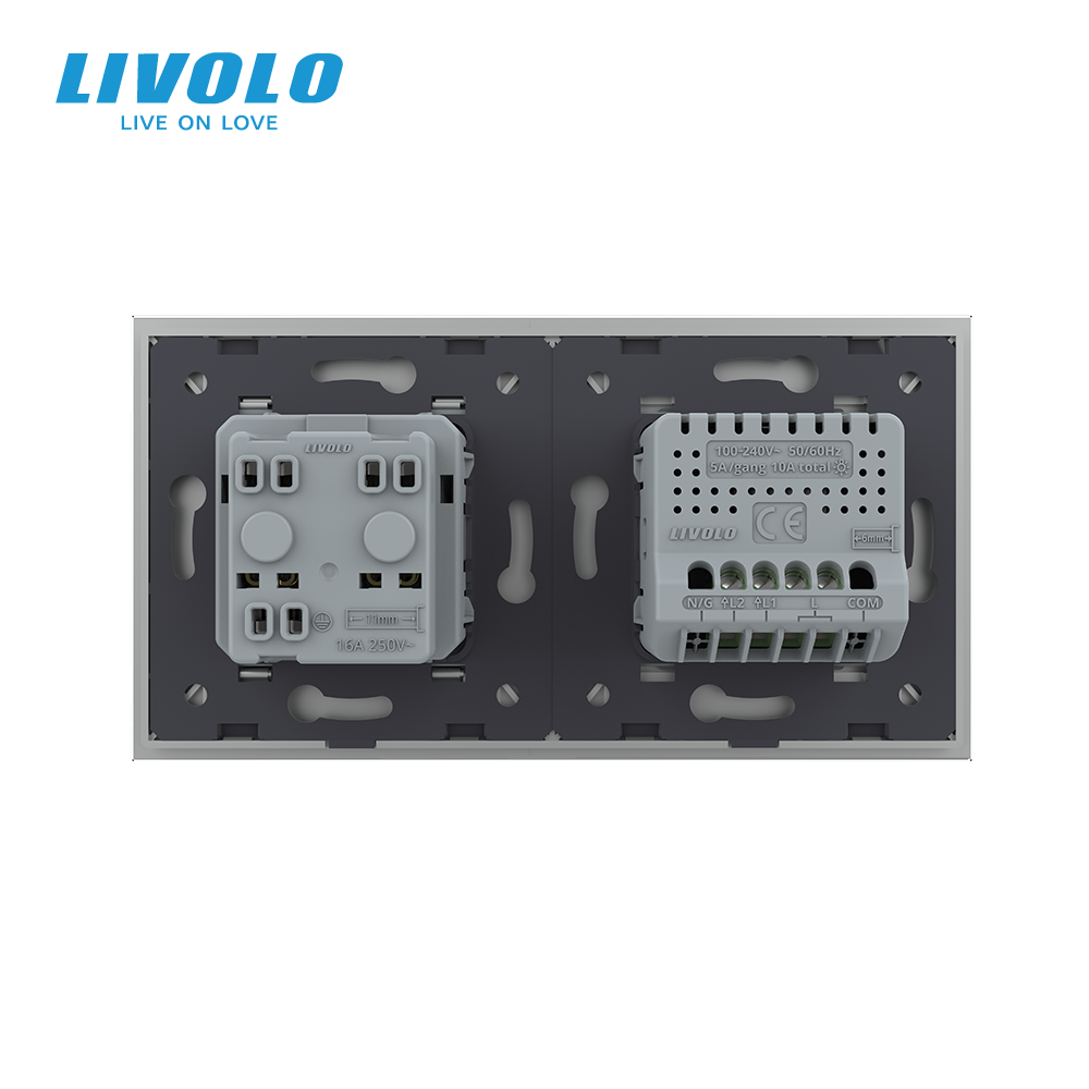 LIVOLO Сенсорний прохідний/перехресний вимикач 2 сенсора 1 розетка LIVOLO сірий матове скло Коломыя - изображение 5