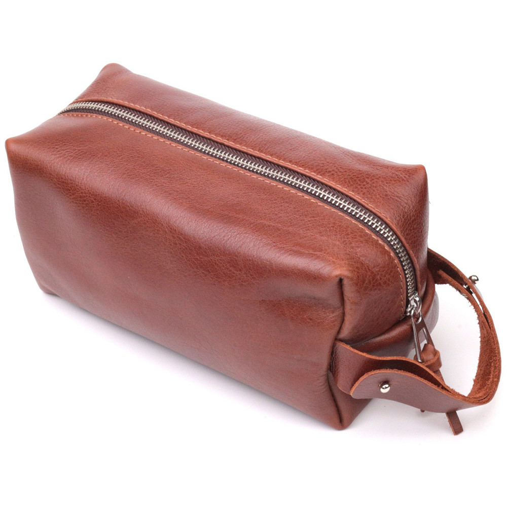 Чоловіча косметичка великого розміру з гладкої шкіри на блискавці Серце GRANDE PELLE 16768 Світло-коричнева Київ - фото 5