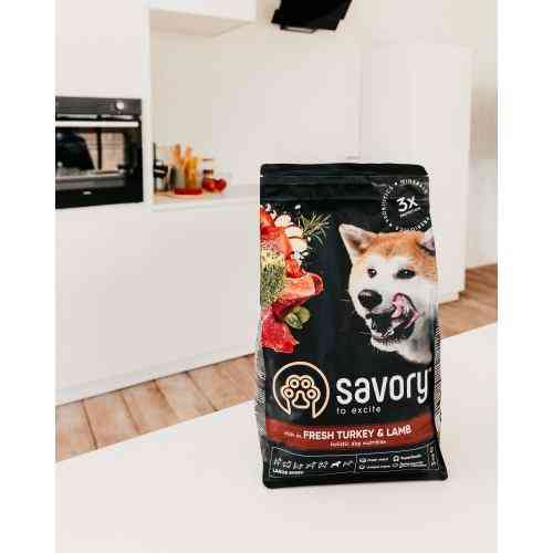 Корм сухой Savory Large Breeds rich in Fresh Turkey and Lamb для взрослых собак больших пород от 25 кг со свежим ягненком и Киев