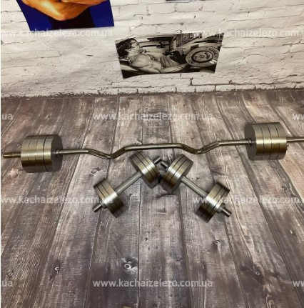 Штанга W-образная + гантели металлические 2 по 30 кг Набор 66 кг Гантели, гири, штанги и диски наборные Киев - изображение 2