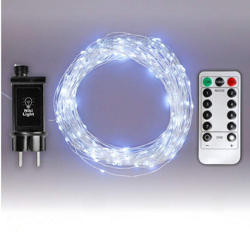 Гірлянда роса 20 метрів гірлянда капля роси з режимами Niki Light 200 лед гірлянда на пульті вулична гірлянда 220в біла Київ - фото 1