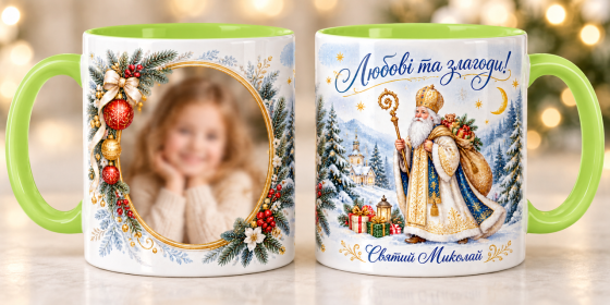 Чашка з фото на День Святого Миколая — подарунок дитині, керамічна кружка з персональним фотодруком Салатова Одеса