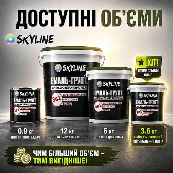 Емаль-ґрунт 3 в 1 SkyLine RAL 5005 Синя — антикорозійна акрил-поліуретанова фарба по металу та іржі без запаху 0.9 кг Харків