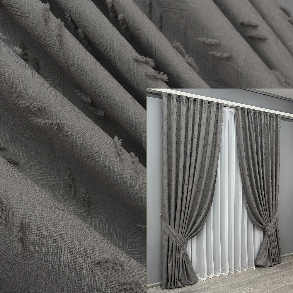 Комплект штор VR-Textil Льон Букле № 1890ш Графітовий 150х270 см 2 шт (33-0923) Київ - фото 1